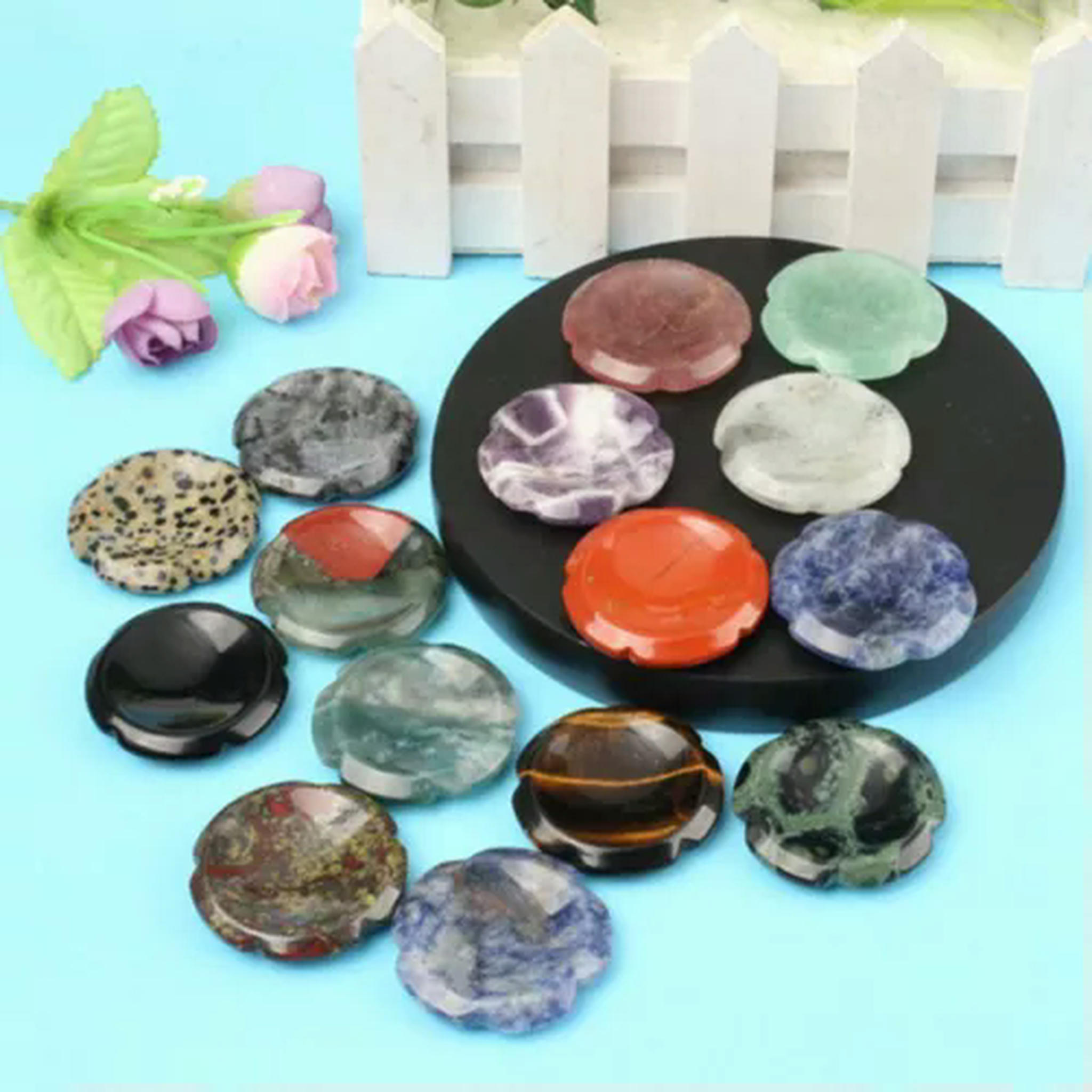 EOEMY Natural Plum Blossom Flowers Thumbstone Decompression Worrystone Healing Gift-10Pcs-Dragon Bloodstone