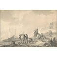 thumbnail image 2 of Hendrick Verschuring 14x11 Gold Ornate Wood Frame and Double Matted Museum Art Print Titled - Landscape with Figures (1642-90), 2 of 4