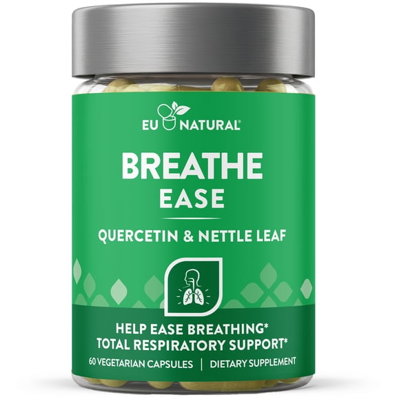 Eu Natural Breathe Inhaler Support Supplement Sinus, Lungs, Quercetin, Vitamin D, Bromelain 60 Vegetarian Soft Capsules