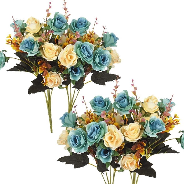 Nvzi 4 Bunches of Artificial Roses.。48 Small Roses,Plastic Silk Flower, Suitable for Plant Decoration of Family Hotel Wedding Christmas Office Table, Peacock Green