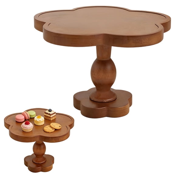 JoyMart the Scallop Wood Cake Stand,Light Retro Lace Wooden High Footed Cake Storage Tray