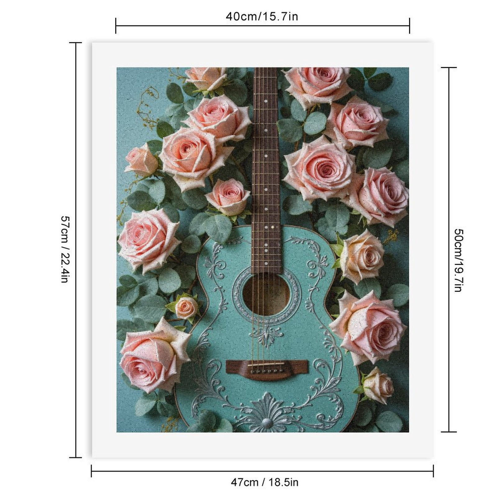 Paint By Numbers Kit for Adults Beginner - DIY Guitar Pink Roses Floral Art Canvas Painting Kits for Adults, Frameless Paint By Number for Adults for Home Wall Decor 16x20 Inch