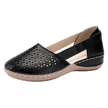 CHOII 50% off Clearance Fashion Sandals Female Package Head Hollow Flat Bottom Women s Shoes Breathable Non-slip Sandals Slight Wedge Cushionaire Sandals Summer Sandals for Women 2024 Black/6