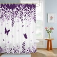 thumbnail image 4 of Shower Curtain Butterfly Leaf Shower Curtains for Bathroom Decor, Waterproof Polyester Shower Curtain Set with Hooks, Extra Long 72" x 78" Purple Plant Silhouette, 4 of 9