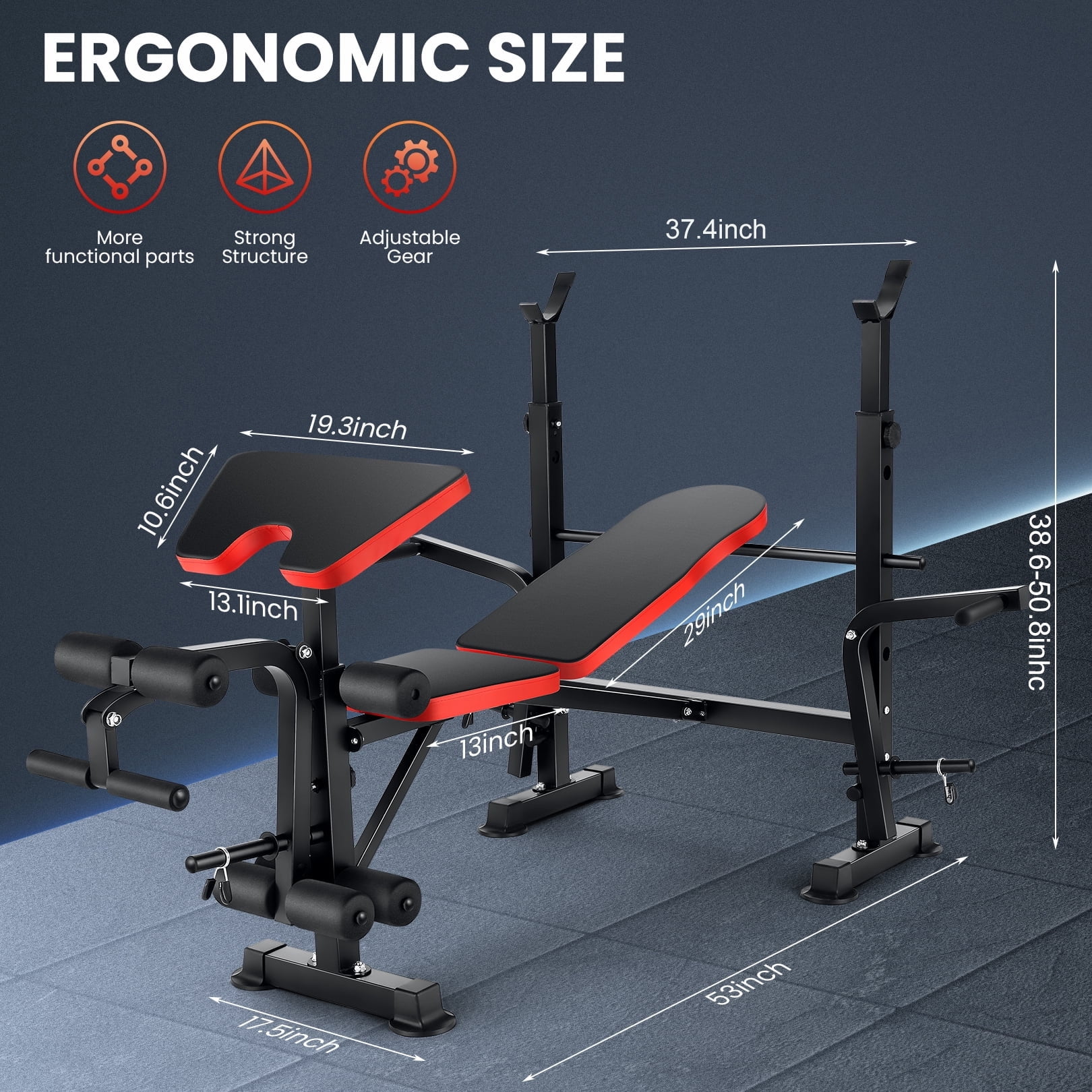 VIBESPARK 6-in-1 Adjustable Weight Bench, 660lbs Foldable Workout Bench Set with Barbell Rack & Leg Developer & Preacher Curl Rack, Multi-Function Strength Training Bench Press Exercise Equipment