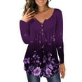 thumbnail image 2 of Heliisoer Womens Fashion Round Neck Printed Buttons Long Sleeve Asymmetric Hem, 2 of 9