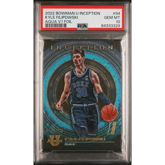 Graded 2022 Topps Bowman U Inception Kyle Filipowski #94 Aqua V Foil #/199 Rookie RC Basketball Card PSA 10 Gem Mint