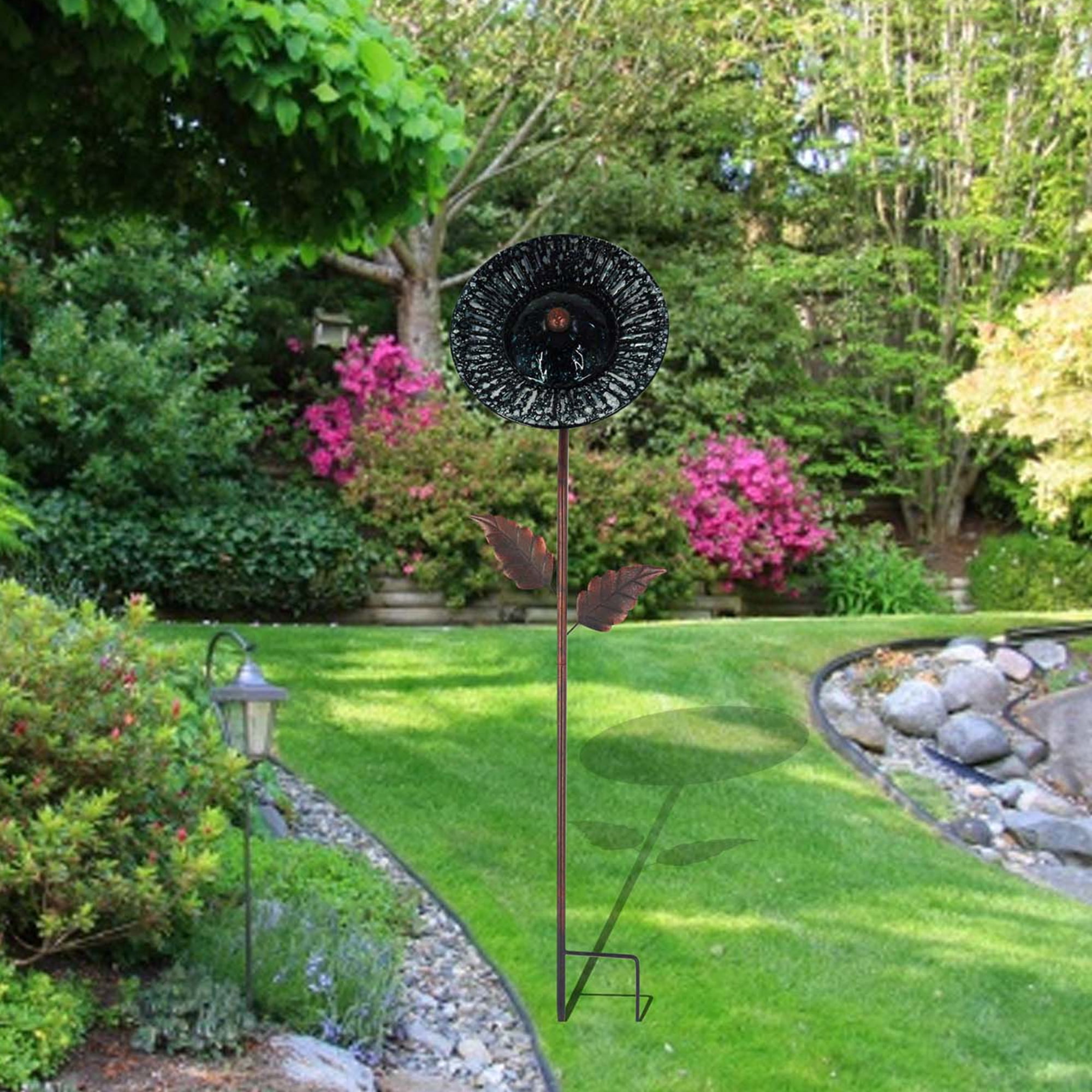 Peaktop - Outdoor 10-inch Solar Handpainted Sunflower Garden Stake-Blue and Black