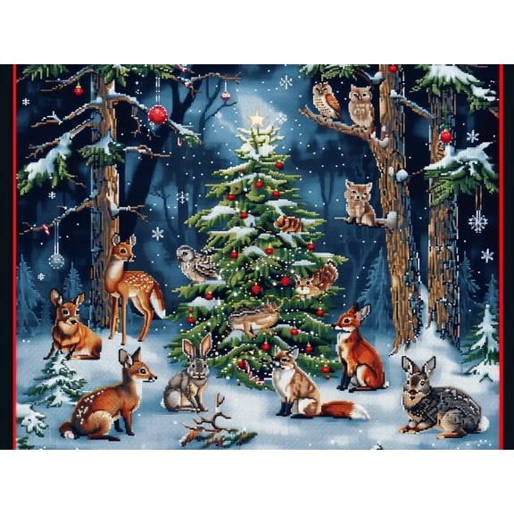 Forest Animals Eve Christmas DIY 11CT Stamped Cross Stitch Kits for Beginners Easy Needlepoint Embroidery Counted Cross Stitch Art Craft for Wall Decoration 12x16inch(2)