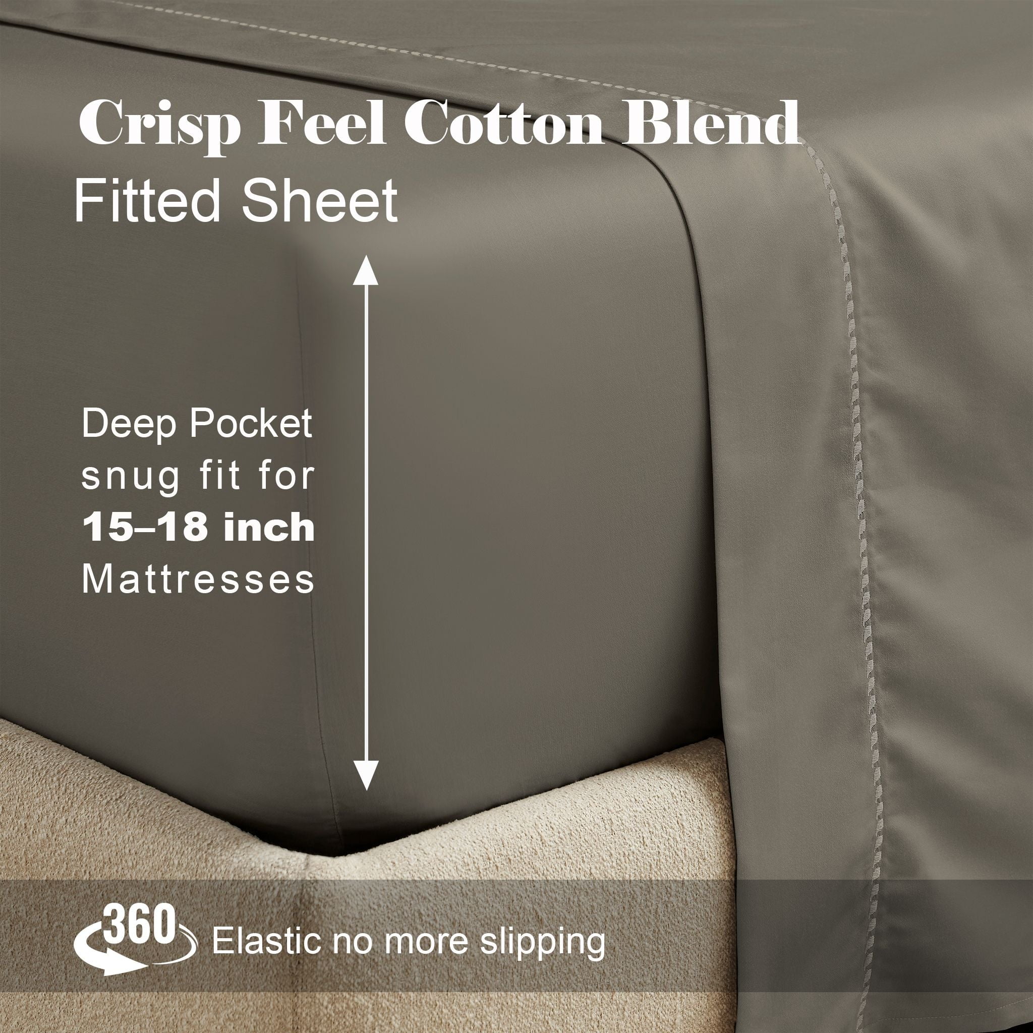 Superior Cotton Blend 600 Thread Count Dash Stitch Hem Sheet Set, Split King, Grey