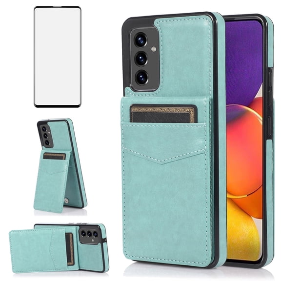 Asuwish Screen Protector Included PU Leather Soft Shell Wallet Cell Phone Case with Screen Protector for Samsung Galaxy A82 5G, Teal