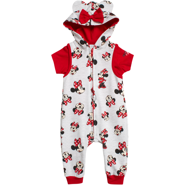 Disney Baby Girls’ Minnie Mouse Romper 2 Piece Sleeveless Coveralls
