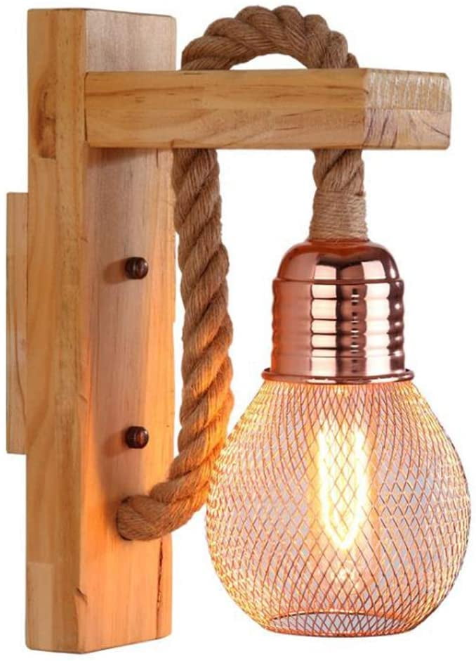 Industrial Vintage Lantern Lamps Hallway Wall Mount Sconce Light Wood Metal E27 