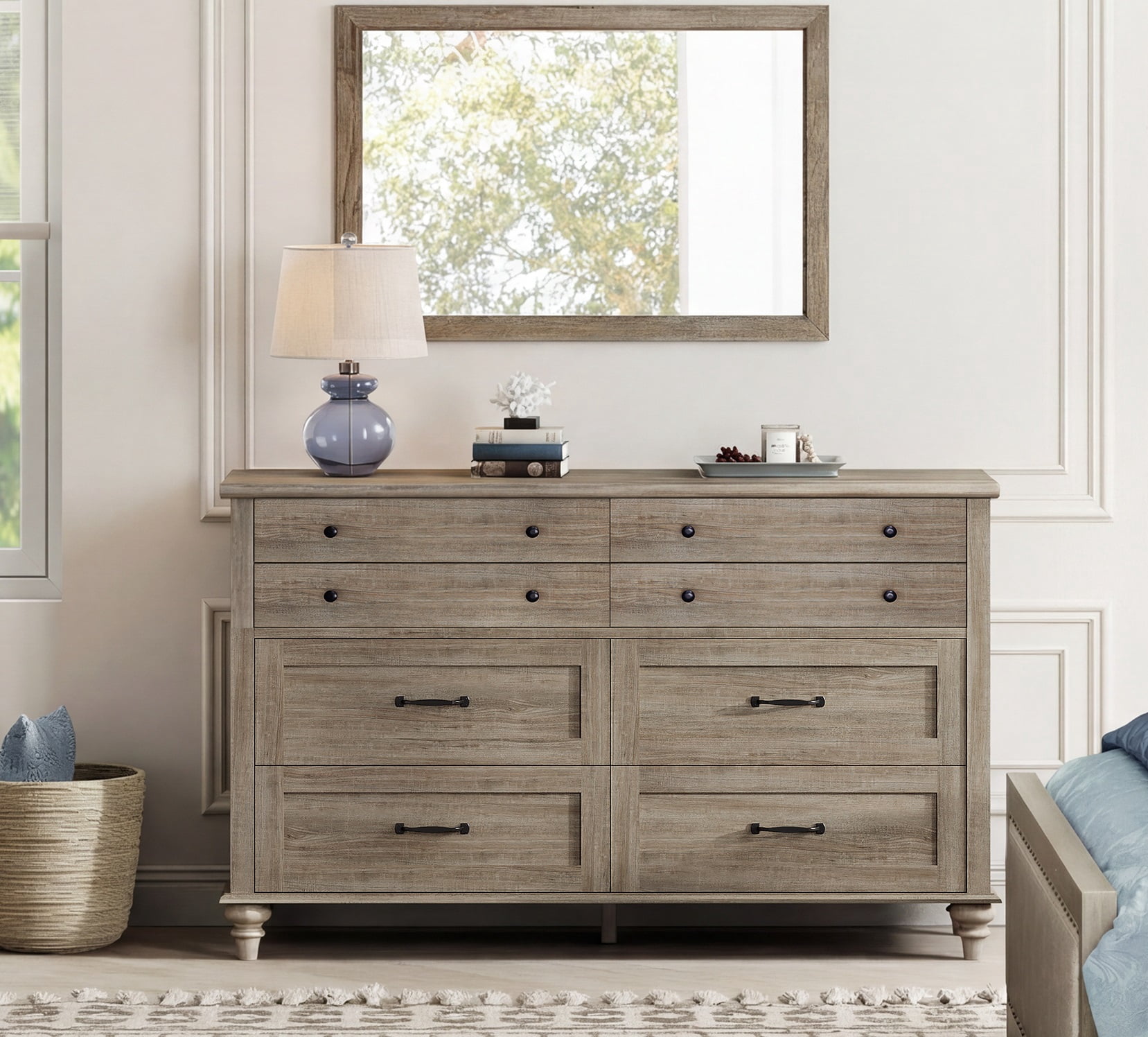 Mid Century Dresser with 8 Drawers, Wooden Kids Dresser for Kids Room Living Room, Grey