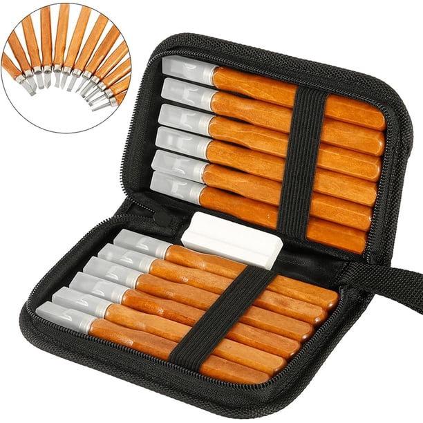 12 piezas, cuchillo, kit de tallado de madera para principiantes, adultos y niños, cuchillos para tallar madera con bloques de madera de tilo para hacer cucharas de bricolaje