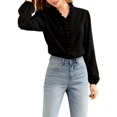 thumbnail image 3 of Women Dressy Casual Blouse Business Long Sleeve Tops Ruffle V Neck Work Shirt Fall Outfit Black XXL, 3 of 9