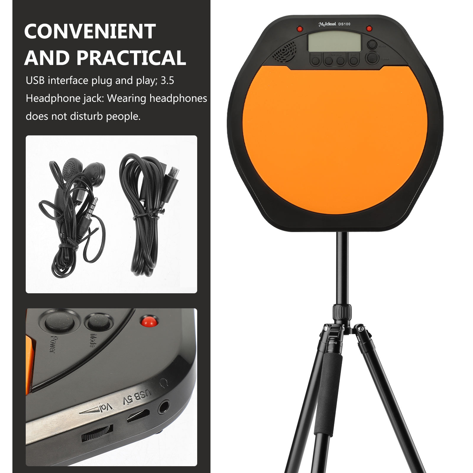 HONMEET Electronic Drum Practice Pad with LCD Display and Orange Drum Metronome for Drummers
