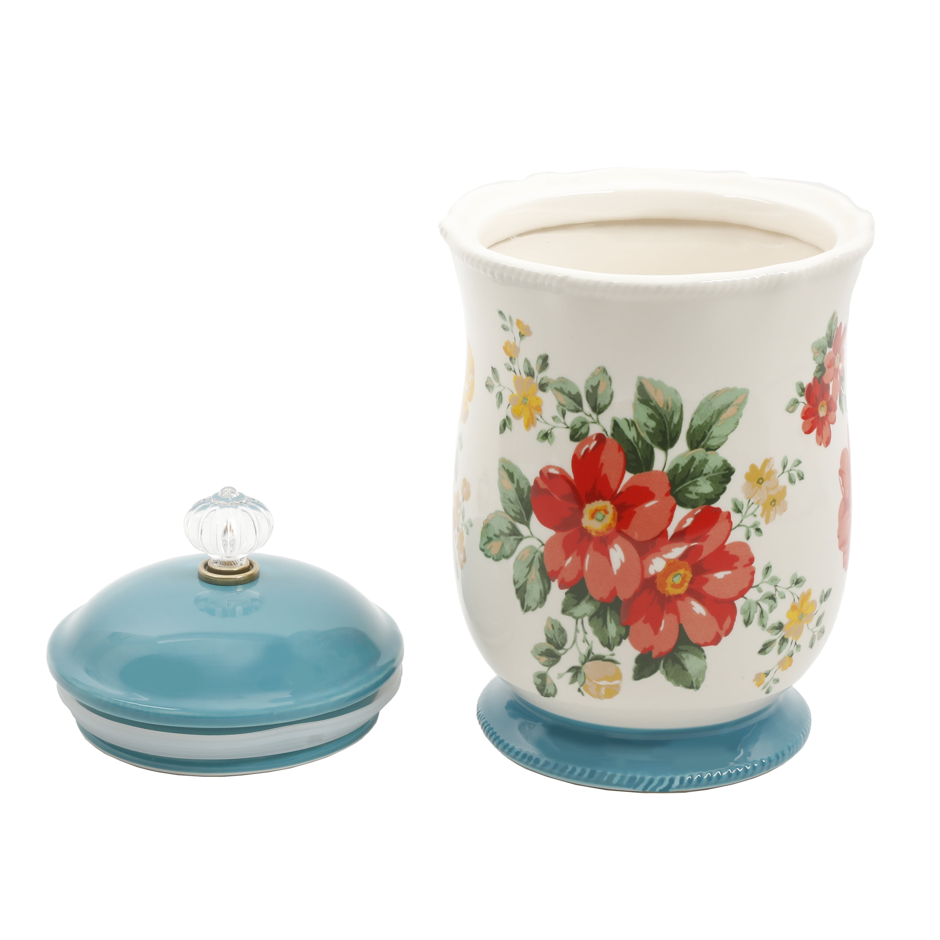 Pioneer Woman 10 1/2 White Aqua Flower Canister BRAND NEW - household  items - by owner - housewares sale - craigslist