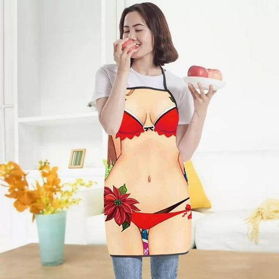 Vestitly Funny Personality Creative Apron Muscle Men's Apron Bikini Series Cartoon Couple Apron Polyester Apron