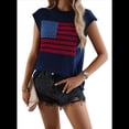 thumbnail image 3 of Chaleco de Suéter con Bandera Estadounidense para Mujer, Cuello Redondo, Mangas , Informal, de Punto, para Verano, Azul Marino, Talla L, 3 of 10