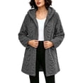 thumbnail image 3 of Full Zip Hooded Coat for Women Long Sleeve Double-sided Velvet Mid‑Length Fleece Jacket Loose Warm Outerwear, 3 of 7