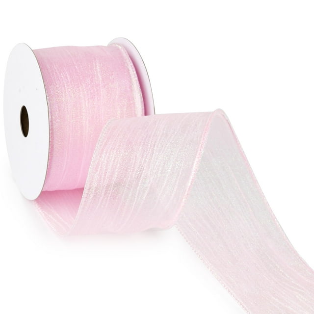 Cinta con alambre MAYREEL, 6 cm, color rosa claro metalizado, 9 m