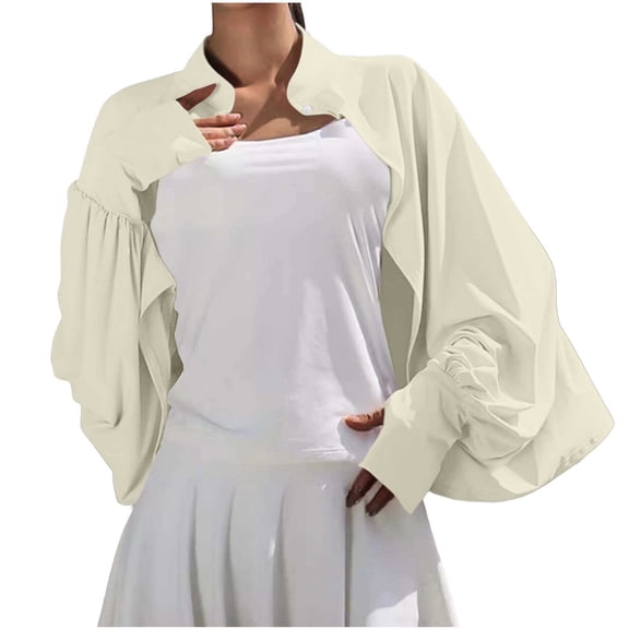 UPF 50 Sun Protection Bolero for Women Ice Silk Summer Thin Lightweight Lapel Cropped Sun Shirts