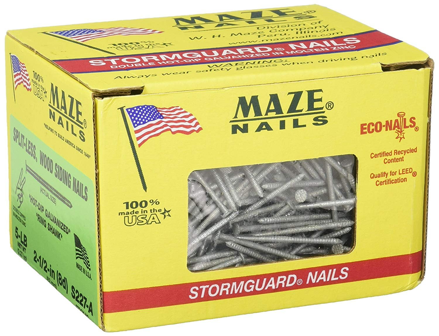 MAZE NAILS S227A5 Double Hot Dipped Ring Shank Split Less Siding Nail, 5Pound 8D 21/2Inch
