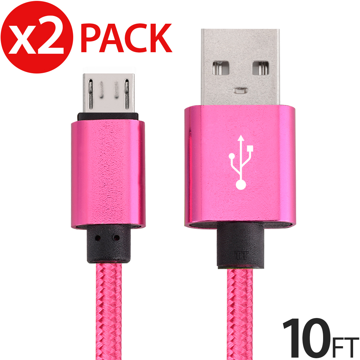 2x Micro USB Cable Charger For Android, FREEDOMTECH 10ft USB to Micro