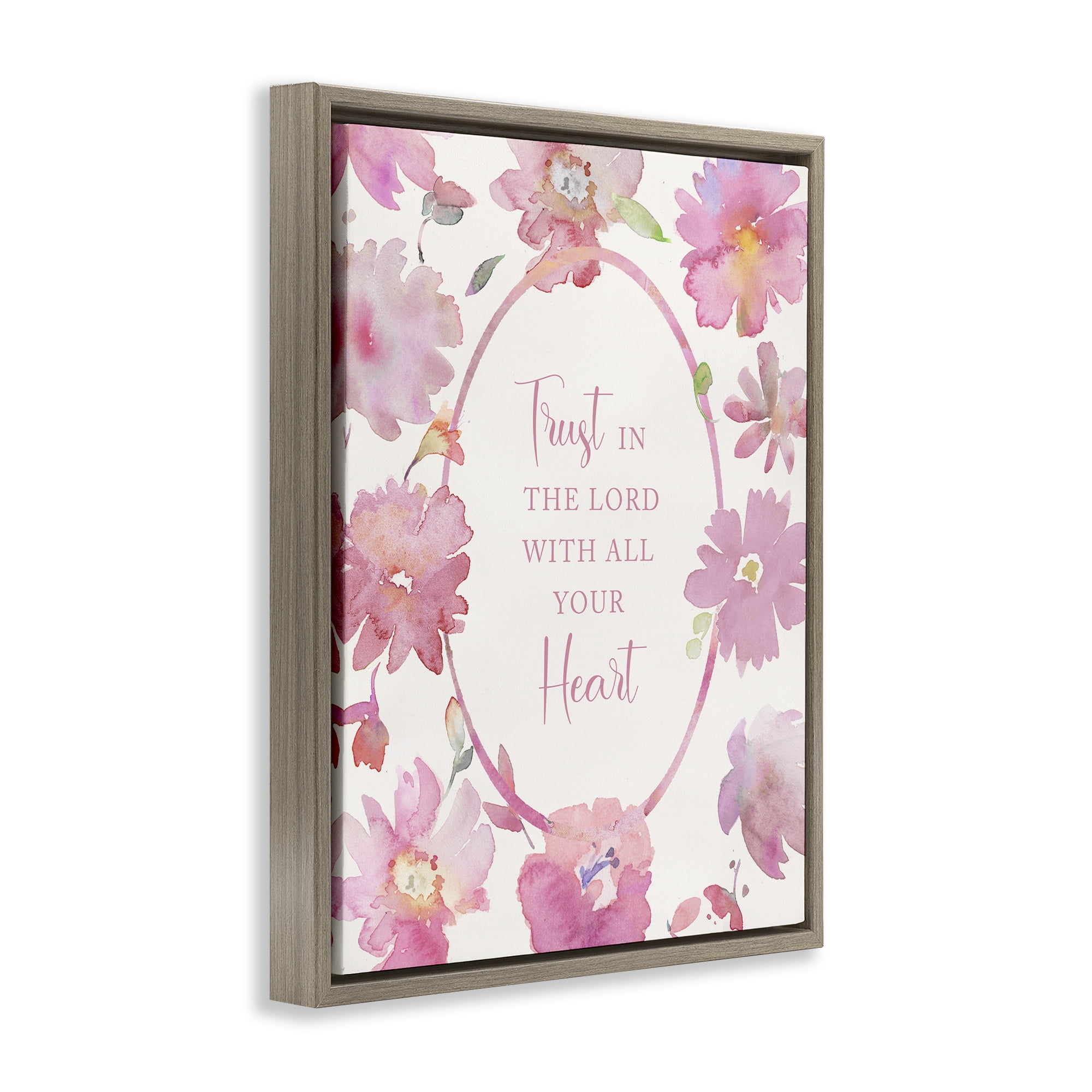 Stupell Industries Trust In The Lord Pink Blooms Brown Framed Floater Canvas Wall Art, design by Theresa Heidel