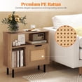 thumbnail image 3 of Furnibear Accent Side End Table with Storage Shelf and Cabinet, Narrow Nightstand for Small Spaces, Rattan Door Side Table with Open Storage, Natural, 3 of 12