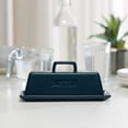 thumbnail image 3 of Kook 7.5” White Butter Dish with Lid Butter Storage Container Ceramic Tray, Navy, 3 of 3