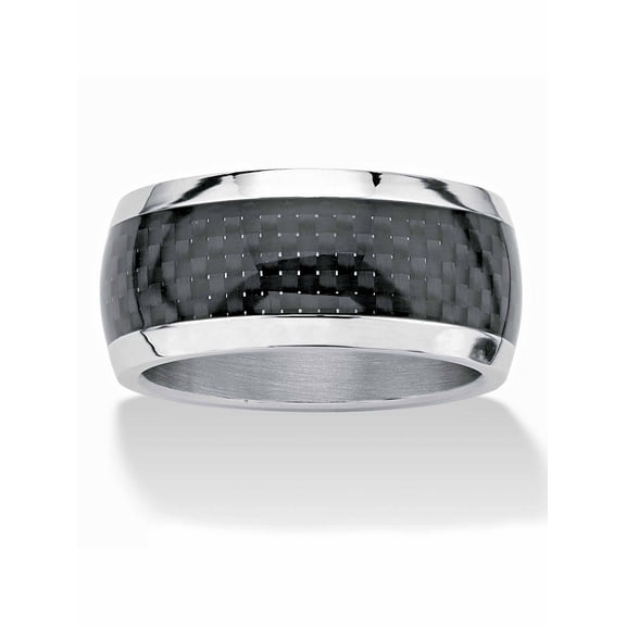 PalmBeach Jewelry Men's Black Checkerboard Motif Band in Ion-Plated Stainless Steel (11mm) Sizes 7-16