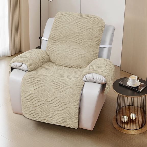 Yumcute Velvet Plush Quilted Recliner Chair Cover Anti-Slip Super Soft Furniture Protector with Elastic Straps for Kids, Dogs, Pets Khaki