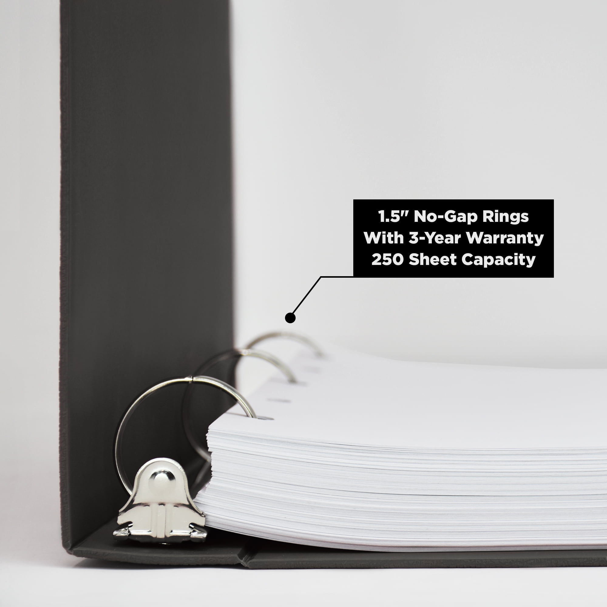Carstens 1.5- Inch Heavy Duty 3-Ring Binder - Side Opening, Charcoal Gray