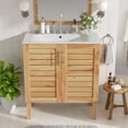 thumbnail image 2 of 30" Mid-Century Modern Bathroom Vanity with Ceramic Sink, Freestanding Vanity Cabinet with Soft-Close Doors & Adjustable Shelf, Natural Brown Vanity Set for Small & Classic Bathrooms, 2 of 9