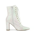 thumbnail image 3 of BLISSFUL STEP Women's Pointy Toe Block Heel Glitter Ankle Boots White 9, 3 of 7