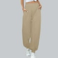 thumbnail image 2 of Bcresic Women High Waist Sweatpants with Pockets no String Casual Solid Color Cinch Bottom Sweatpant Trendy Lounge Joggers Pants Walkout Athletic Tapered Trouser,Khaki,Large, 2 of 6