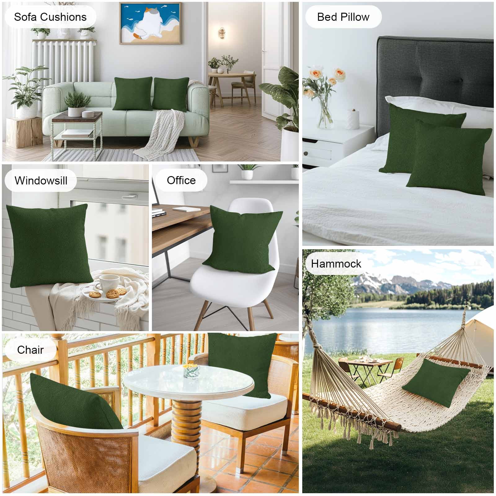 Outdoor Pillow Covers 20 x 20 Inches, Solid Dark Green Waterproof Throw Pillow Cover Set of 2, Retro Minimalism Abstract Denim Texture Decorative Square Cushion Covers for Patio/Tent/Couch/Garden