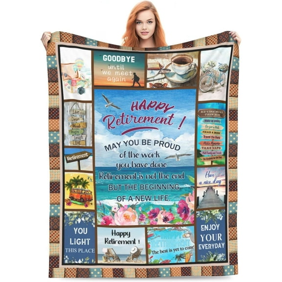 Retirement Blanket Retirement Teacher Gifts for Women Men Adults Happy Retirement Throw Blanket Comfy Plush Flannel Fleece Lightweight Warm Soft Fluffy Fuzzy Blanket for Bed Sofa Couch 40"X50"