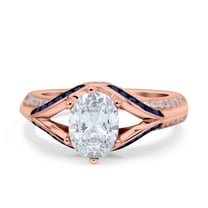 Black Tone, Simulated Cubic Zirconia Size-9 Split Shank Halo Oval Wedding Engagement Ring Blue Sapphire 925 Sterling Silver