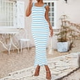 thumbnail image 4 of Yindaity Women's 2024 Summer Striped Knit Bodycon Midi Dress Square Neck Side Slit Tank Ribbed Sweater Dresses Blue,XL, 4 of 5