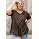 thumbnail image 3 of ABPHQTO Camiseta de mujer de talla grande con cuello en V y volantes con estampado de leopardo negro, 3 of 5