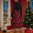 thumbnail image 4 of Christmas Dresses for Women Women's Fashion Round Casual Slim Fit Christmas Print Large Swing Long Sleeve Dress with V Neck for Holiday Party,Vermilion,M, 4 of 6