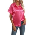 thumbnail image 2 of Gomelly Ladies Shirts Lapel Neck Tops Fashion Satin Silk Shirt Women Loose Office Blouse Button Down Rose Red XL, 2 of 5