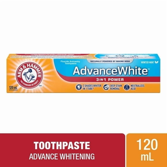 Arm & Hammer Advance White Toothpaste 3in1 Power, Winter Mint Flavor - Whitening, Deep Stain Removal, Acid Neutralization, 120ml