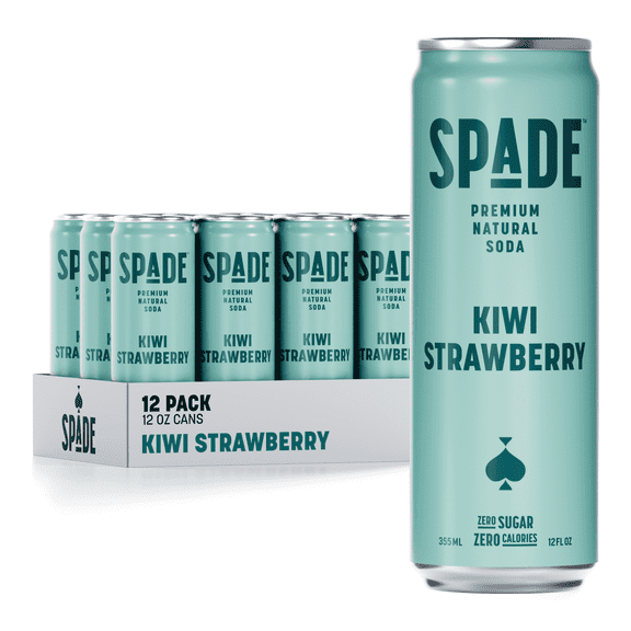 Spade Premium Natural Soda – Zero Sugar Kiwi Strawberry (12 Pack, 12 oz Cans)