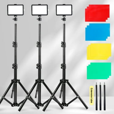 3-pack, 6-inch LED Dimmable photography Lighting Kit, adjustable tripod stand RGB color filter and USB LED video fill light suitable for studio photography, makeup, selfies and live streaming