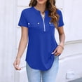 thumbnail image 2 of Shirts for Women Dressy Casual Blouse Shirts Short Sleeve Zip Front Workout Tops for Women Lightweight Summer Tops Royal Blue L, 2 of 4