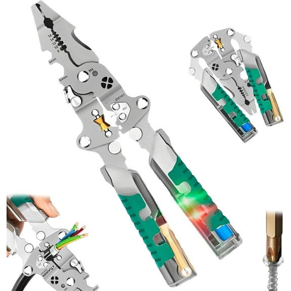 2025 Tuvilo Multi-Function Electrical Pliers - 14-in-1 Folding Tool with Built-In Voltage Detector, Wire Cutter & Stripper for Electricians
